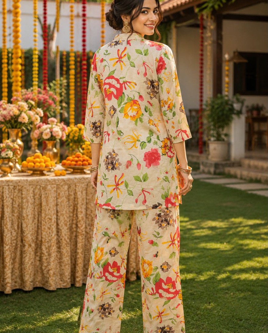 CREAM - Cream Poly Cotton Designer Kurti